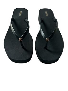 MICHAEL Michael Kors Black Lilo PVC Flip Flop Sandals with Gold Logo Accent